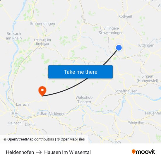 Heidenhofen to Hausen Im Wiesental map