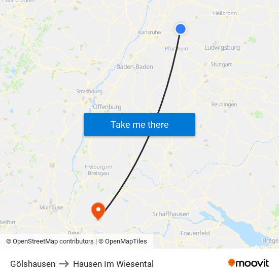 Gölshausen to Hausen Im Wiesental map