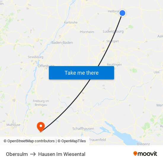 Obersulm to Hausen Im Wiesental map