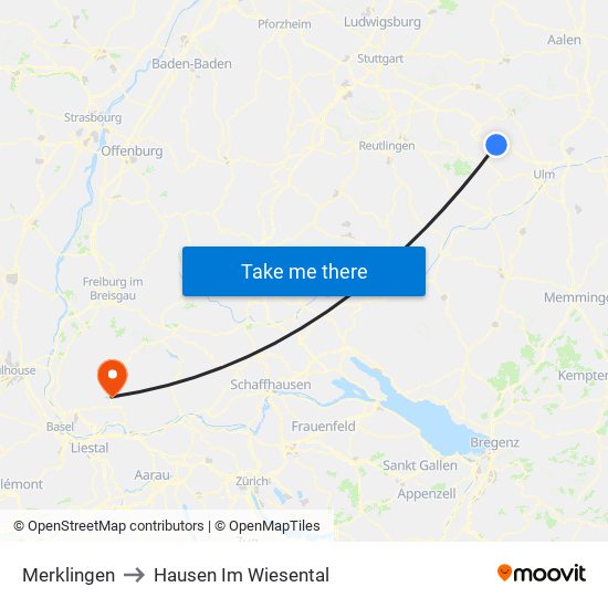 Merklingen to Hausen Im Wiesental map