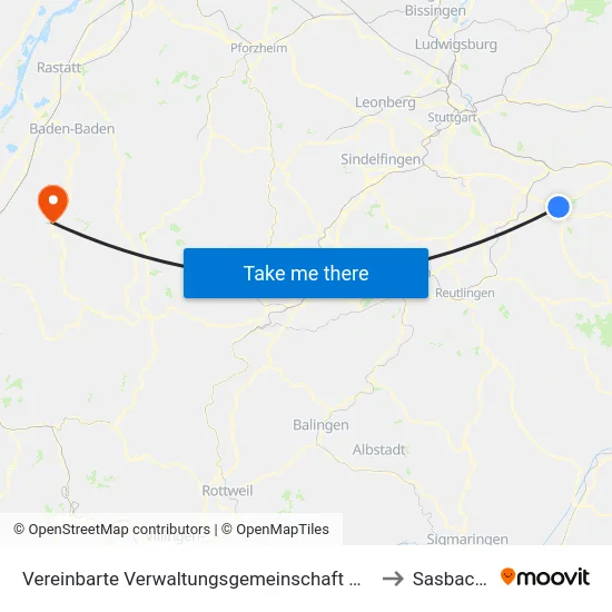 Vereinbarte Verwaltungsgemeinschaft Der Stadt Kirchheim Unter Teck to Sasbachwalden map