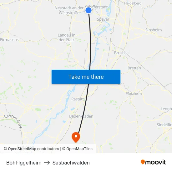 Böhl-Iggelheim to Sasbachwalden map