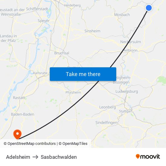 Adelsheim to Sasbachwalden map