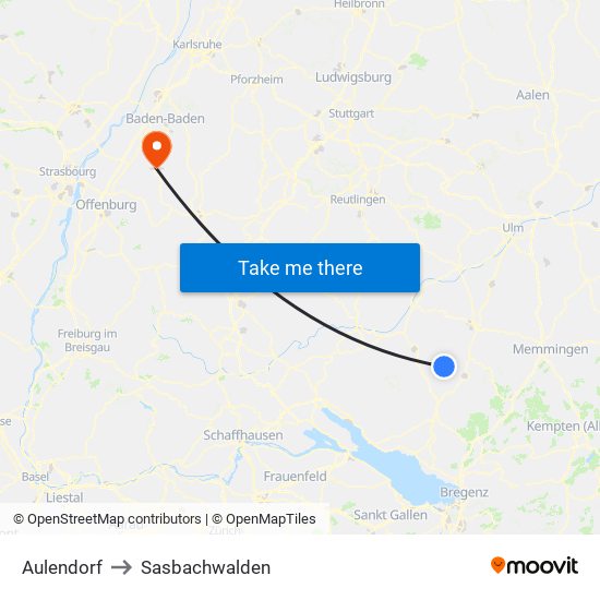 Aulendorf to Sasbachwalden map