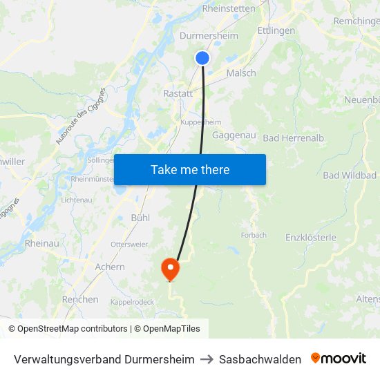 Verwaltungsverband Durmersheim to Sasbachwalden map