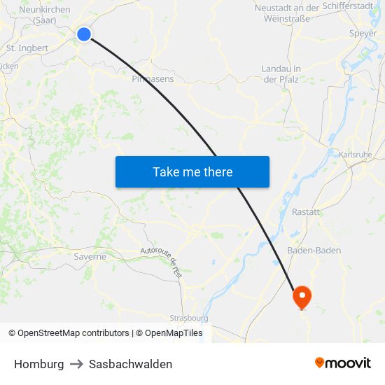 Homburg to Sasbachwalden map