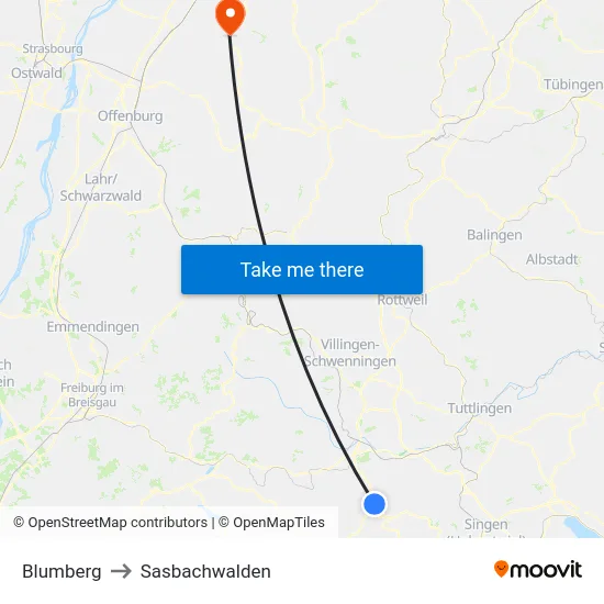 Blumberg to Sasbachwalden map