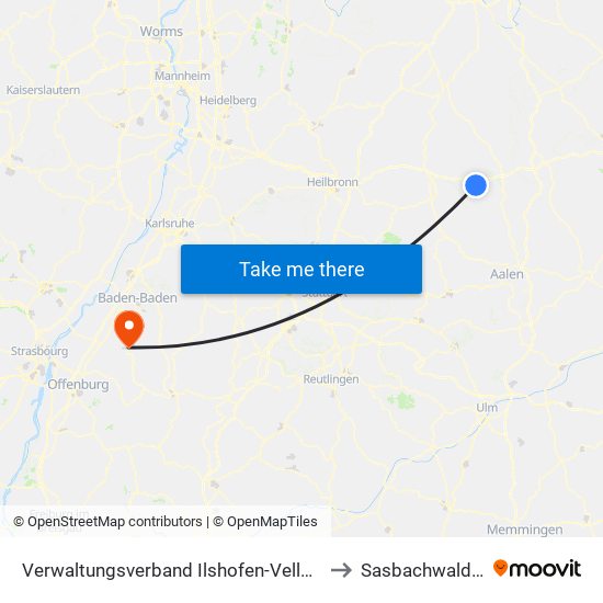 Verwaltungsverband Ilshofen-Vellberg to Sasbachwalden map