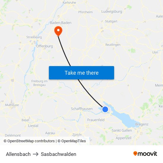 Allensbach to Sasbachwalden map