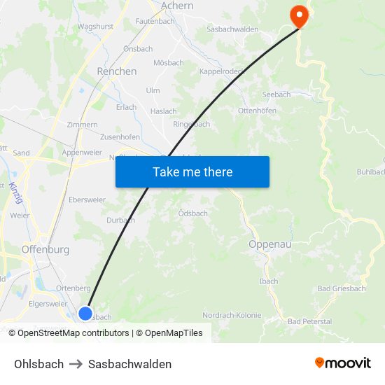 Ohlsbach to Sasbachwalden map