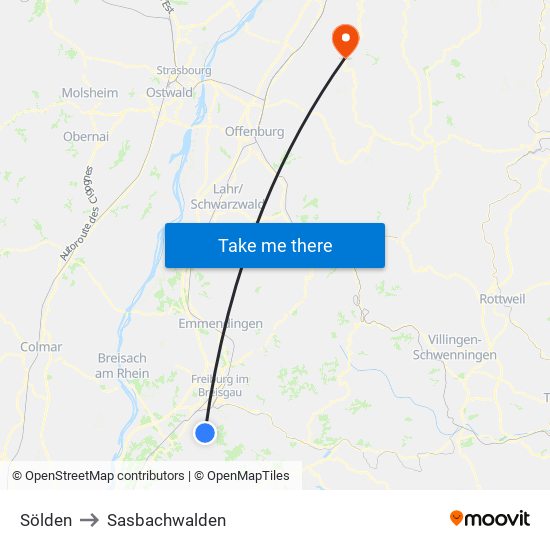 Sölden to Sasbachwalden map