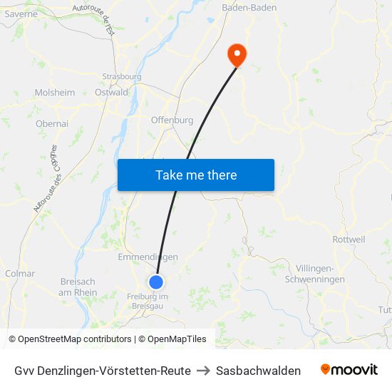 Gvv Denzlingen-Vörstetten-Reute to Sasbachwalden map