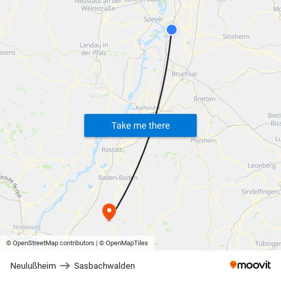 Neulußheim to Sasbachwalden map