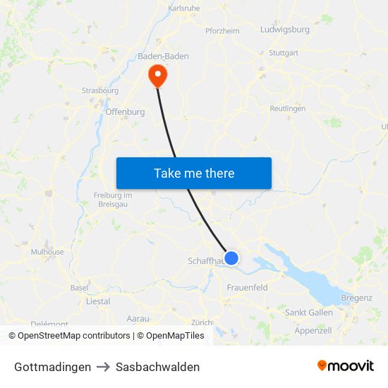 Gottmadingen to Sasbachwalden map