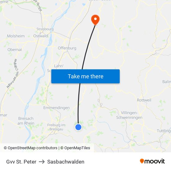 Gvv St. Peter to Sasbachwalden map