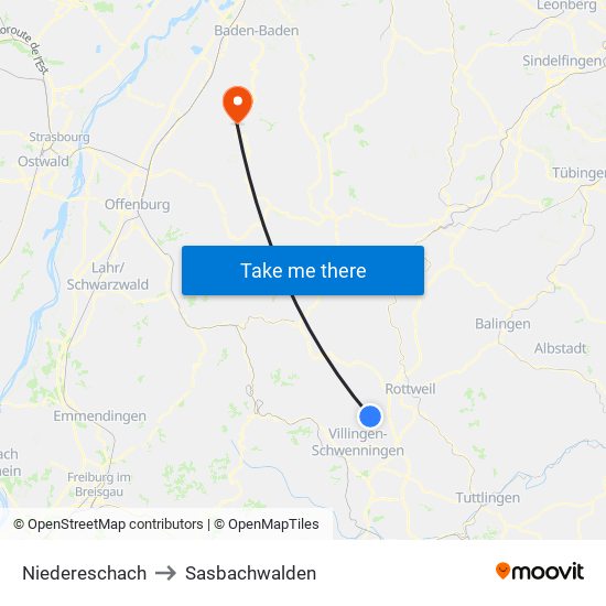 Niedereschach to Sasbachwalden map