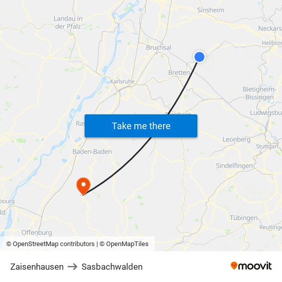 Zaisenhausen to Sasbachwalden map