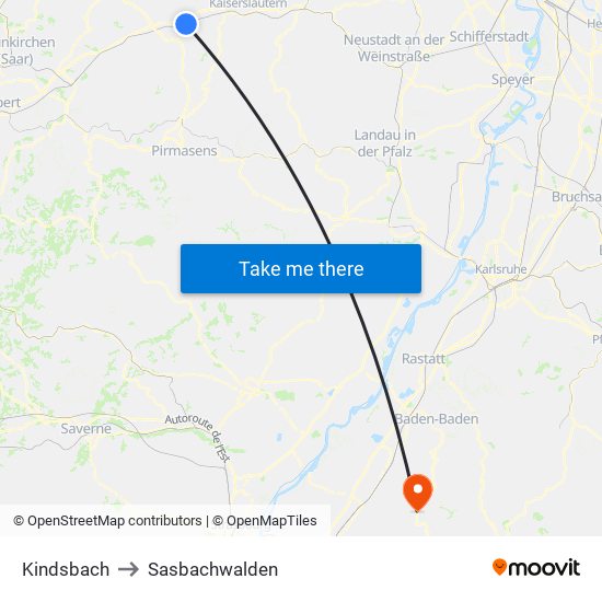 Kindsbach to Sasbachwalden map