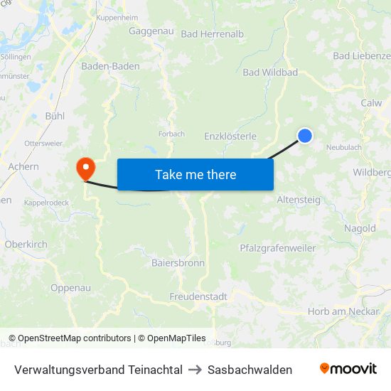 Verwaltungsverband Teinachtal to Sasbachwalden map