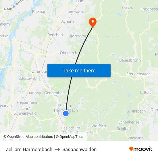 Zell am Harmersbach to Sasbachwalden map