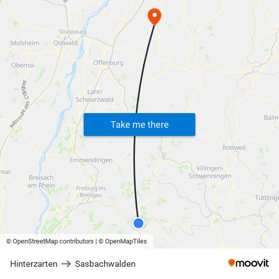 Hinterzarten to Sasbachwalden map