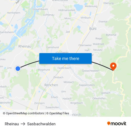 Rheinau to Sasbachwalden map