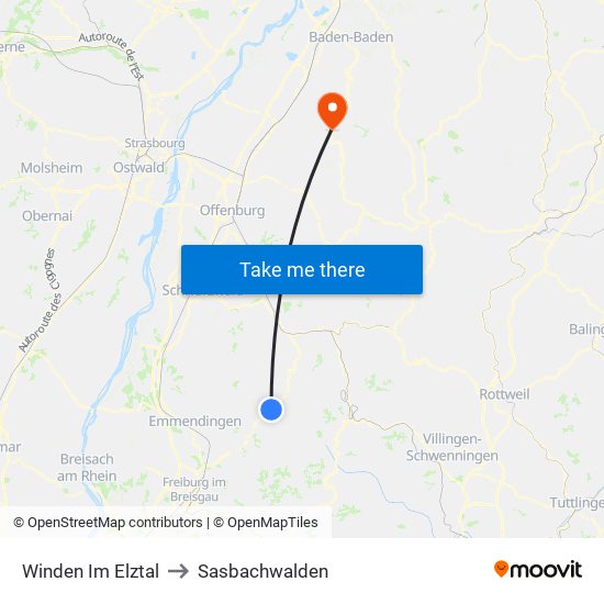 Winden Im Elztal to Sasbachwalden map