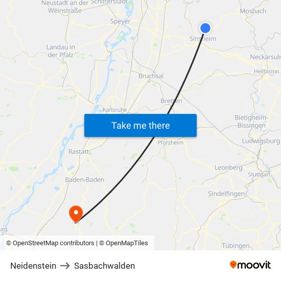 Neidenstein to Sasbachwalden map