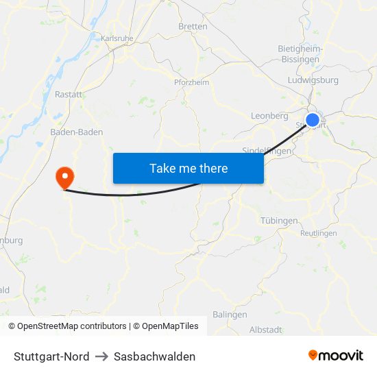 Stuttgart-Nord to Sasbachwalden map