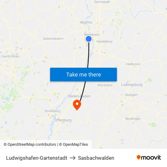 Ludwigshafen-Gartenstadt to Sasbachwalden map