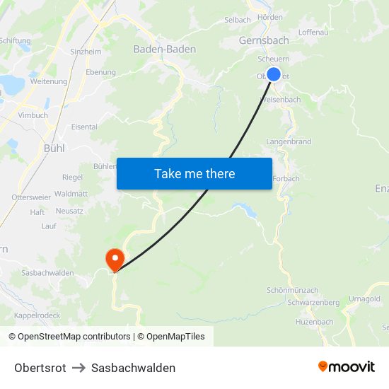 Obertsrot to Sasbachwalden map