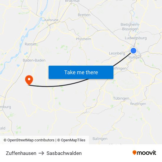 Zuffenhausen to Sasbachwalden map