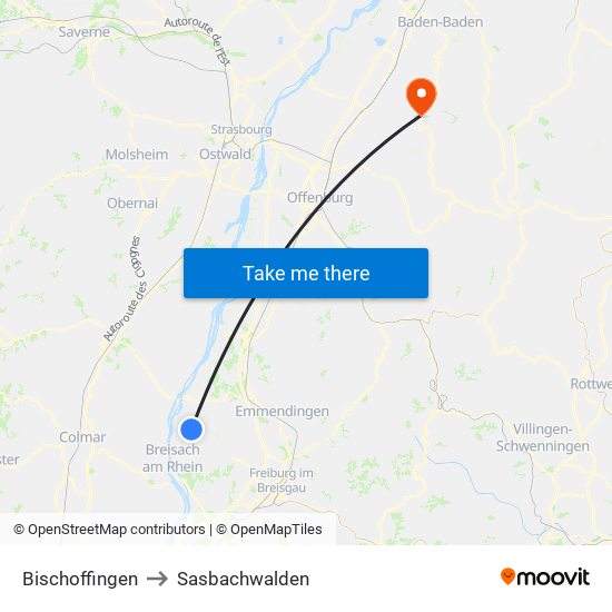 Bischoffingen to Sasbachwalden map