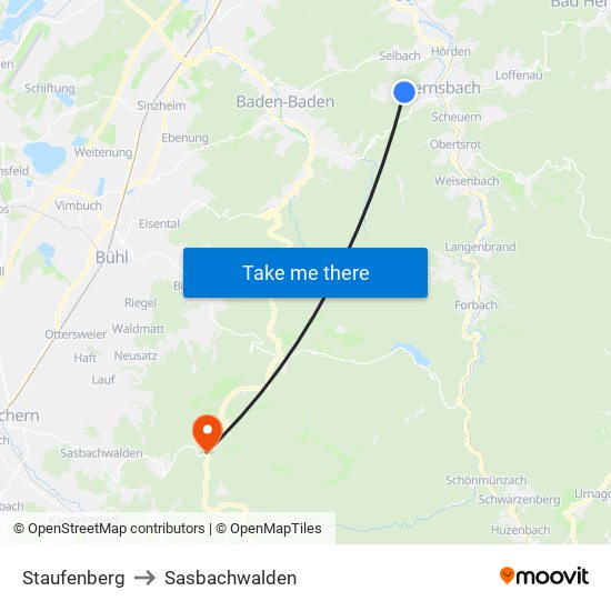 Staufenberg to Sasbachwalden map