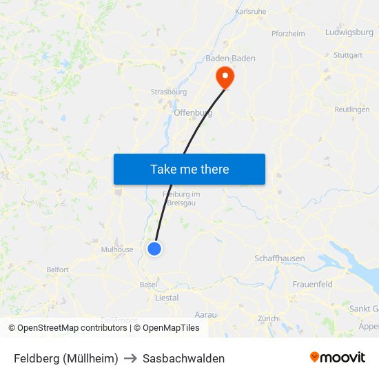 Feldberg (Müllheim) to Sasbachwalden map