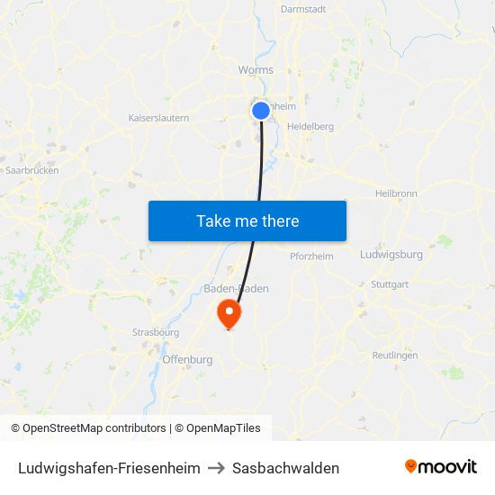 Ludwigshafen-Friesenheim to Sasbachwalden map