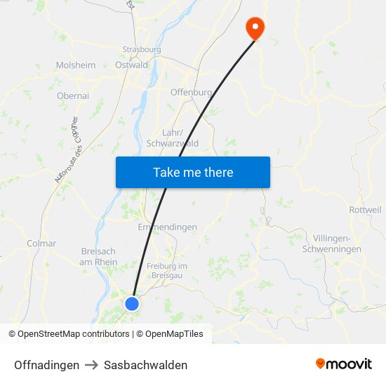 Offnadingen to Sasbachwalden map