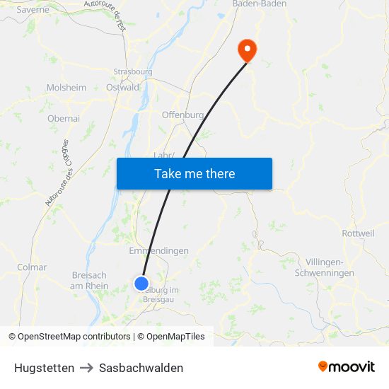 Hugstetten to Sasbachwalden map