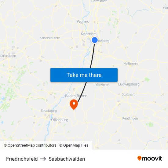 Friedrichsfeld to Sasbachwalden map