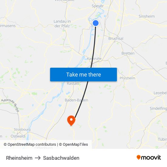 Rheinsheim to Sasbachwalden map