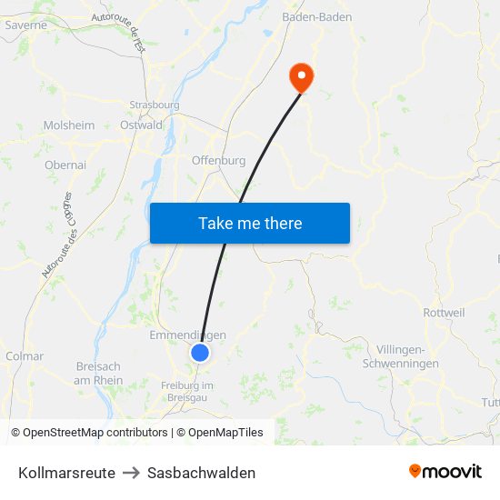 Kollmarsreute to Sasbachwalden map