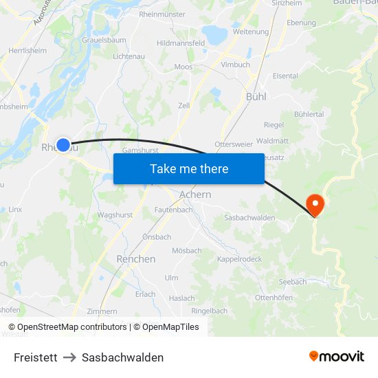 Freistett to Sasbachwalden map