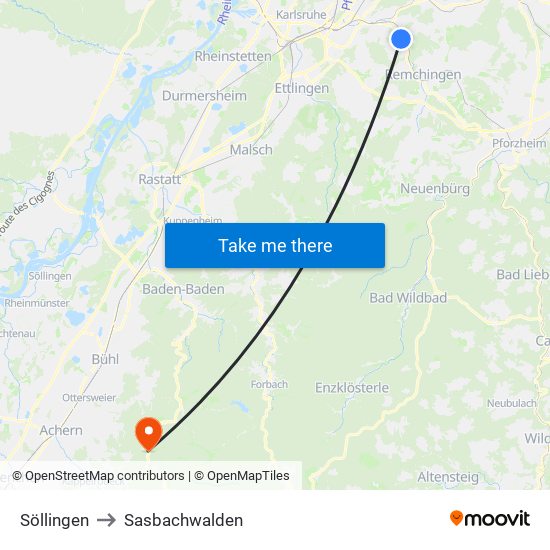 Söllingen to Sasbachwalden map