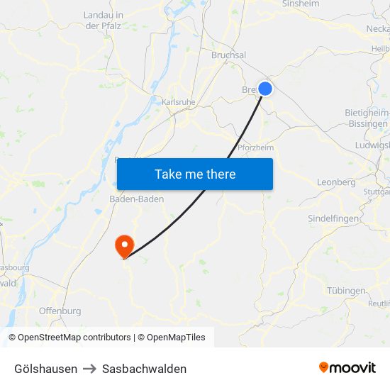 Gölshausen to Sasbachwalden map