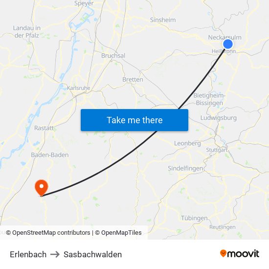 Erlenbach to Sasbachwalden map
