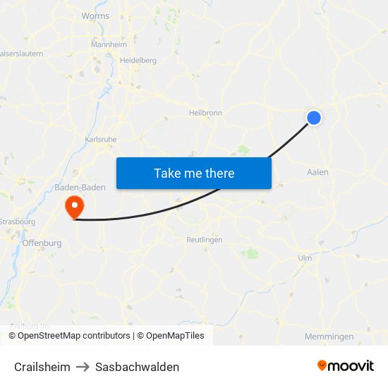 Crailsheim to Sasbachwalden map