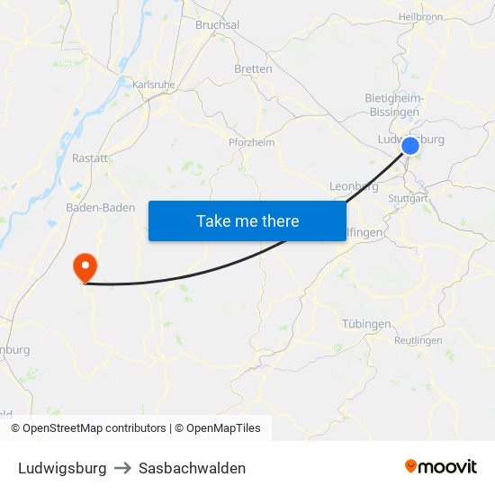 Ludwigsburg to Sasbachwalden map