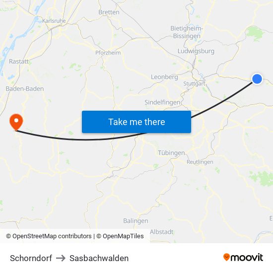 Schorndorf to Sasbachwalden map