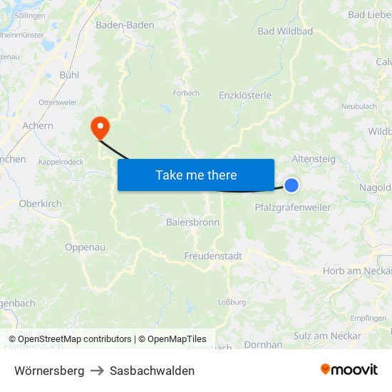 Wörnersberg to Sasbachwalden map