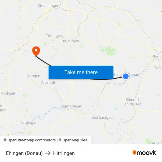 Ehingen (Donau) to Hirrlingen map